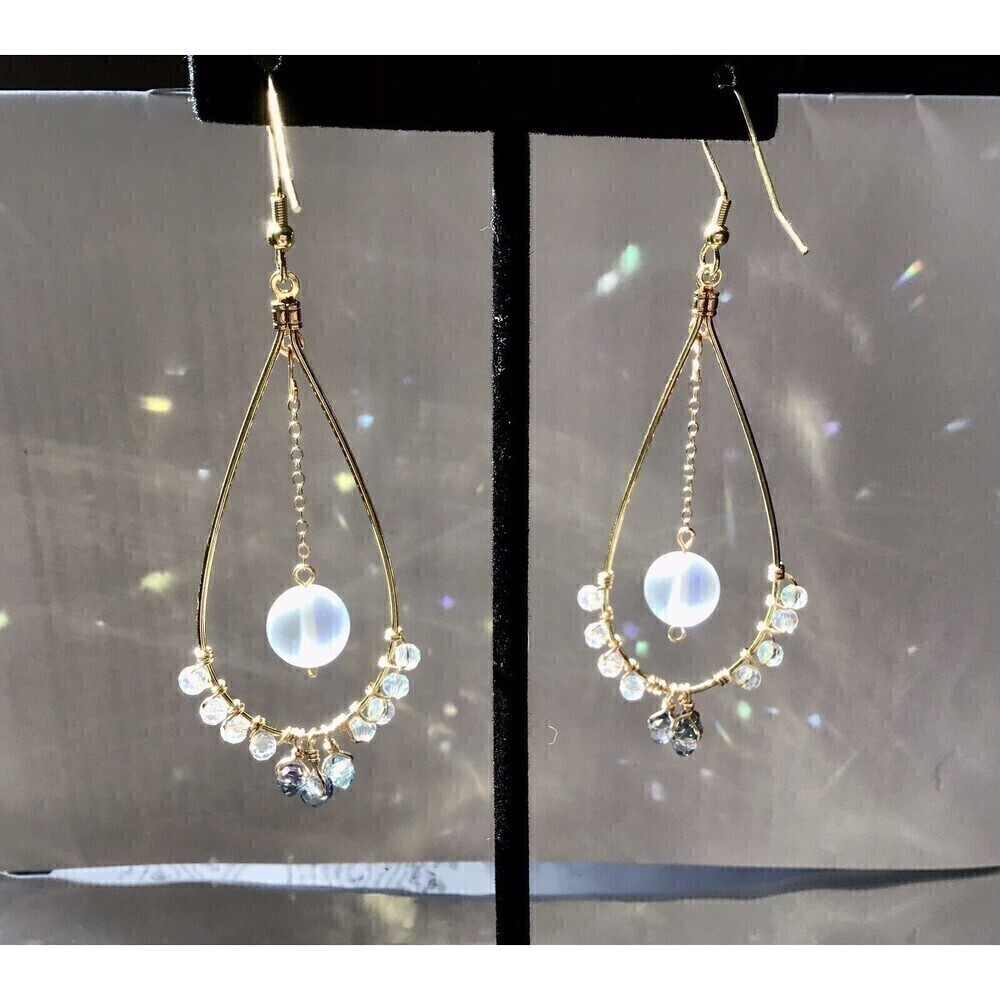 Handmade Wire Wrapped Dangle Earrings Sparkle Iridescent Mermaid Boho